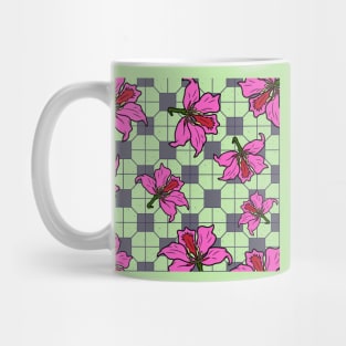 Bauhinia Flower with Mint Green Tile Floor Pattern - Summer Flower Pattern Mug